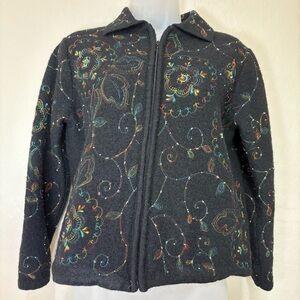 Bechamel Petites Wool Embroidered Black Jacket Zip Up